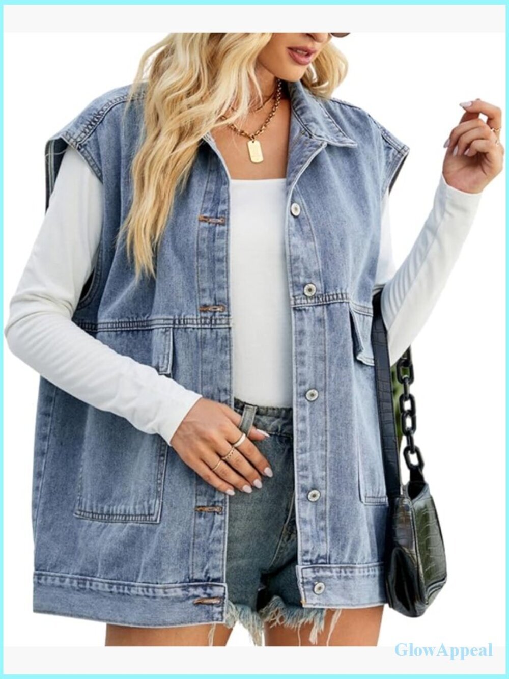 Vintage Oversized Denim Jean Vest Button Down Sleeveless Gilet